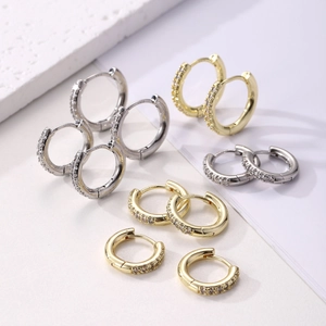 S925 sterling silver hoop earrings with cubic zirconia in gold and silver finish