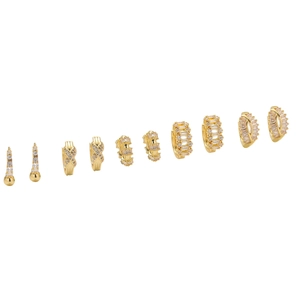 Set of five gold plated hoop earrings with micro-set cubic zirconia in various designs