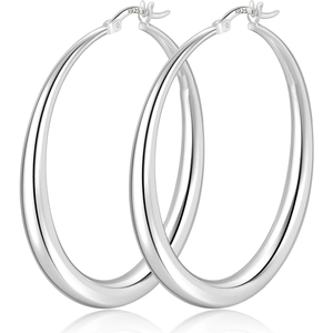 Minimalist high-polish S925 sterling silver hoop earrings with secure pin closures