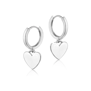 Elegant S925 silver needle heart pendant huggie hoop earrings with polished finish