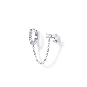925 silver sun stud earrings with chain and 14K gold zircon, hypoallergenic design