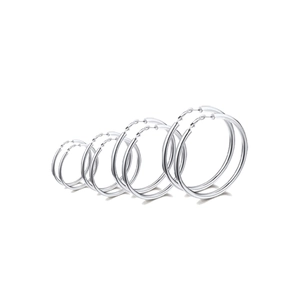 Set of four polished S925 sterling silver hoop earrings in various sizes for women