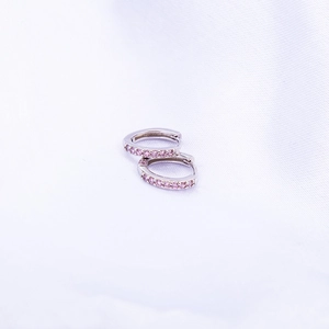 S925 sterling silver hoop earrings with micro-paved pink cubic zirconia stones
