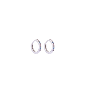 S925 sterling silver hoop earrings with pavé set colorful round cubic zirconia stones