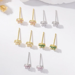 Colorful zircon flower stud earrings set in 925 silver for women minimalist daily wear