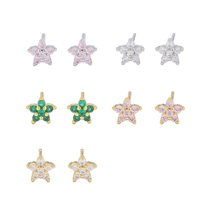 Hypoallergenic star stud earrings set with colorful cubic zirconia in gold and silver plating