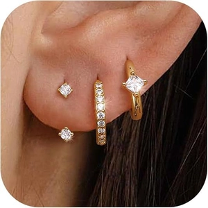 Orecchini a Cerchio e Bottone in Rame con Zirconia per Donna con Perno in Argento Sterling 925 Oro Argento Gioielli