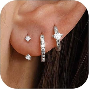 Set di orecchini a cerchio in argento S925 con zirconi per piercing multipli all'orecchio