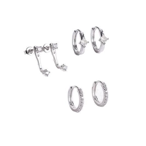 Set di tre paia di orecchini a cerchio in argento S925 con zirconi scintillanti