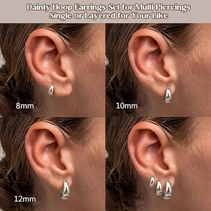Polished silver hoop earrings set in 8mm, 10mm, and 12mm sizes for layered wear