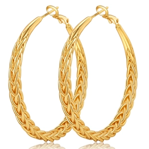 Thick twisted gold hoop earrings with woven texture and S925 sterling silver posts