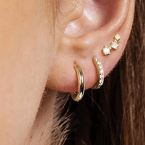 S925 silver needle hoop earrings set with cubic zirconia in gold plating style