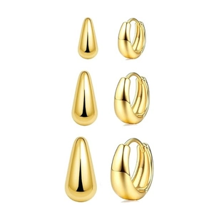 Minimalist Copper Teardrop Hoop Earrings Set Gold Silver Plated Retro Geometric Polished Waterdrop Huggie Earrings For Women Jewelry