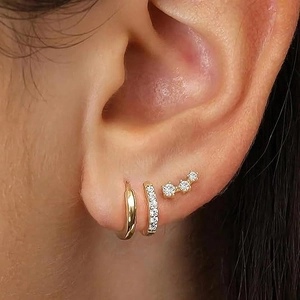 Chic 18k gold plated S925 silver stud and hoop earring set with sparkling zircon stones