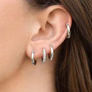 Copper Hoop Earrings With 925 Sterling Silver Earring Post Zirconia Inlaid Minimalist Gold Silver Ear Jewelry For Women