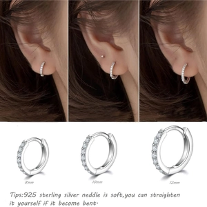 Juego de pendientes de aro de plata 925 con circonitas en tamaños 8mm, 10mm y 12mm