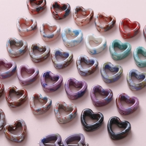 Heart Ceramic Beads Camouflage Hand-painted Porcelain Loose Beads For DIY Jewelry Making Handmade Bracelets Necklaces