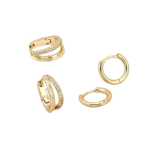 Exquisite S925 silver gold hoop earrings set with cubic zirconia floral accents
