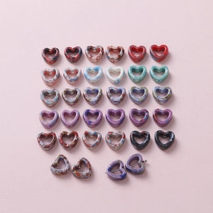 DIY colorful marble ceramic heart beads for jewelry making and craft supplies