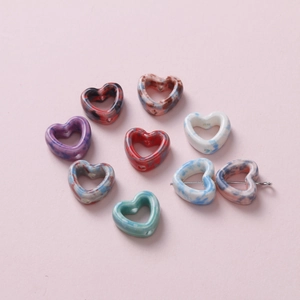Colorful camouflage heart-shaped ceramic beads for DIY jewelry making and handmade crafts