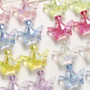 Colorful aurora acrylic crown beads with heart top hole for DIY jewelry making and crafts