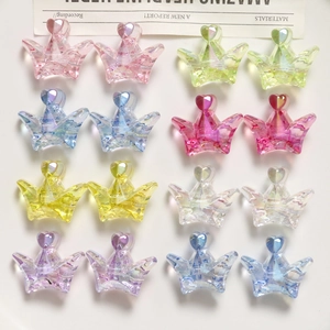 Colorful iridescent crown heart acrylic beads for DIY hair accessories and crafts
