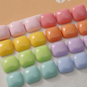 Polished 15mm macaron resin square flatback beads for jewelry making and DIY crafts