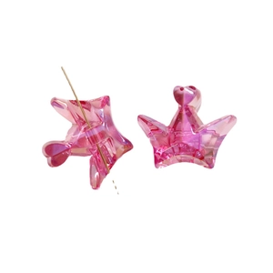 Pink transparent acrylic crown beads with heart top for DIY jewelry making and crafts