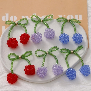 Handmade Woven Glass Seed Bead Cherry Charms With Bowknot For DIY Jewelry Making Materials For Earrings Hairclips Accessories
