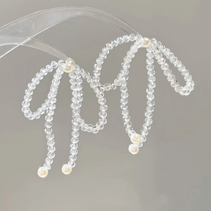 Handmade Iridescent Crystal Glass Beaded Bow Accessory With Faux Artificial Pearl For DIY Jewelry Making Ornament Material