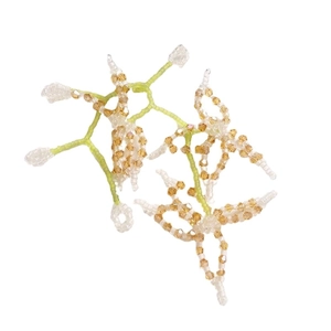 Handmade beaded flower branch accessory with amber and green beads for DIY jewelry