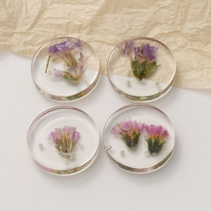 Round Transparent Resin Dried Flower Patches With Faux Artificial Pearl Natural Floral DIY Jewelry Making Craft Supplies For Earrings