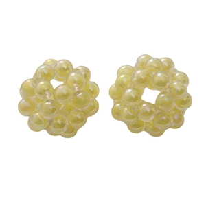 Handmade woven acrylic ball beads in pale yellow AB color for DIY earring jewelry making