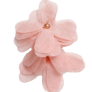 Pink multi-layer fabric puff flower pendant with brown bead for DIY jewelry making