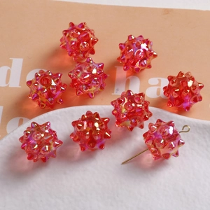 Vibrant AB coated sea urchin beads for DIY earrings with glossy red gradient finish