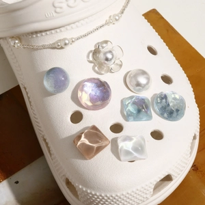 Detailed set of glitter resin charms and pearl chain for clog shoes decoration