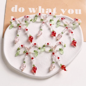 Handmade Bow Charms With Imitation Artificial Pearl And Glass Beads Green Leaf Red Berry Pendant For DIY Jewelry Making Accessories