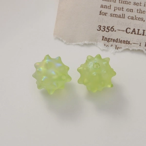 Iridescent light green sea urchin spiked beads with hole for DIY jewelry making