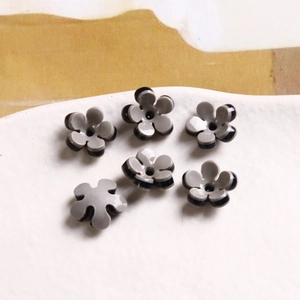 Set of 6 minimalist two-tone five-petal flower charms in matte grey and black resin