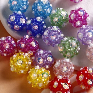Colorful faceted glass bead spheres with white flower sequins for DIY jewelry making