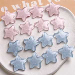 Macaron resin star pendants with silver glitter in pink and blue for DIY jewelry