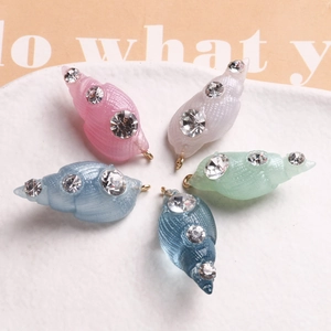 Five colors of resin shell charms with rhinestones and golden rings for jewelry making