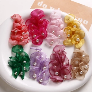 Handmade layered chiffon petal charms with pearls for DIY jewelry and hair accessories