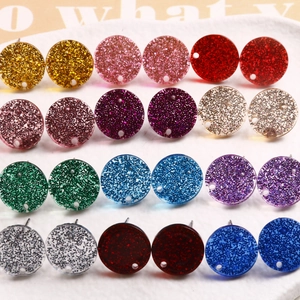 14mm Round Heart Glitter Acrylic Earring Components With Steel Post DIY Handmade Jewelry Findings Polished Smooth Accessory