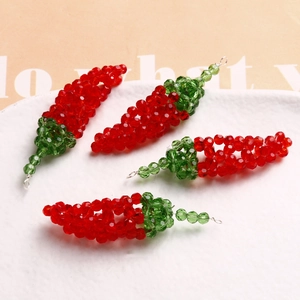Cute chili pepper shaped beaded pendants in red and green faceted glass for DIY jewelry