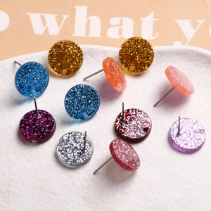 Colorful round glitter resin stud earring base components for DIY jewelry making