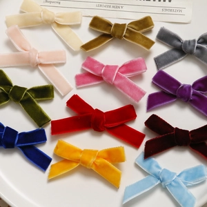 Set of 12 colorful handmade velvet ribbon bows for DIY hair accessories and clips