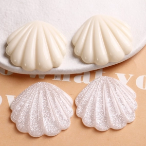 Breloques coquillages en résine pailletée ivoire et argent pour bijoux DIY