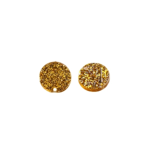 Sparkly gold and silver glitter resin round stud earrings with metallic pin fasteners
