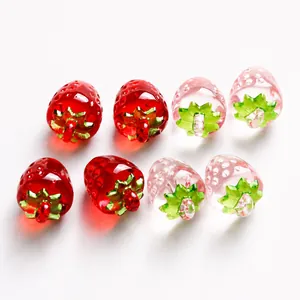 Pendentifs fraises en acrylique transparent rouge et rose pour création de bijoux DIY
